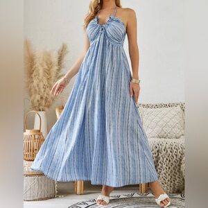 Blue Striped Maxi Dress